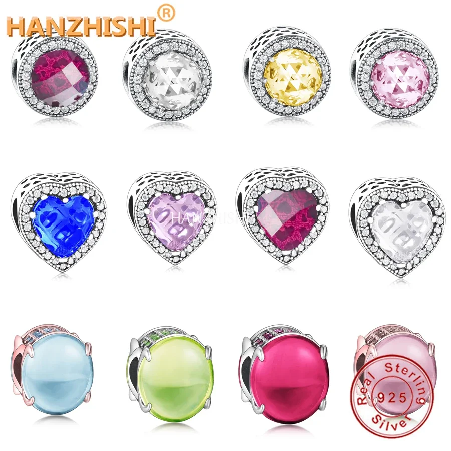 

2022 Winter 925 Sterling Silver Dazzling Crystal Radiant Heart Charms Beads Fit Original Brand Charm Bracelet Jewelry Berloque