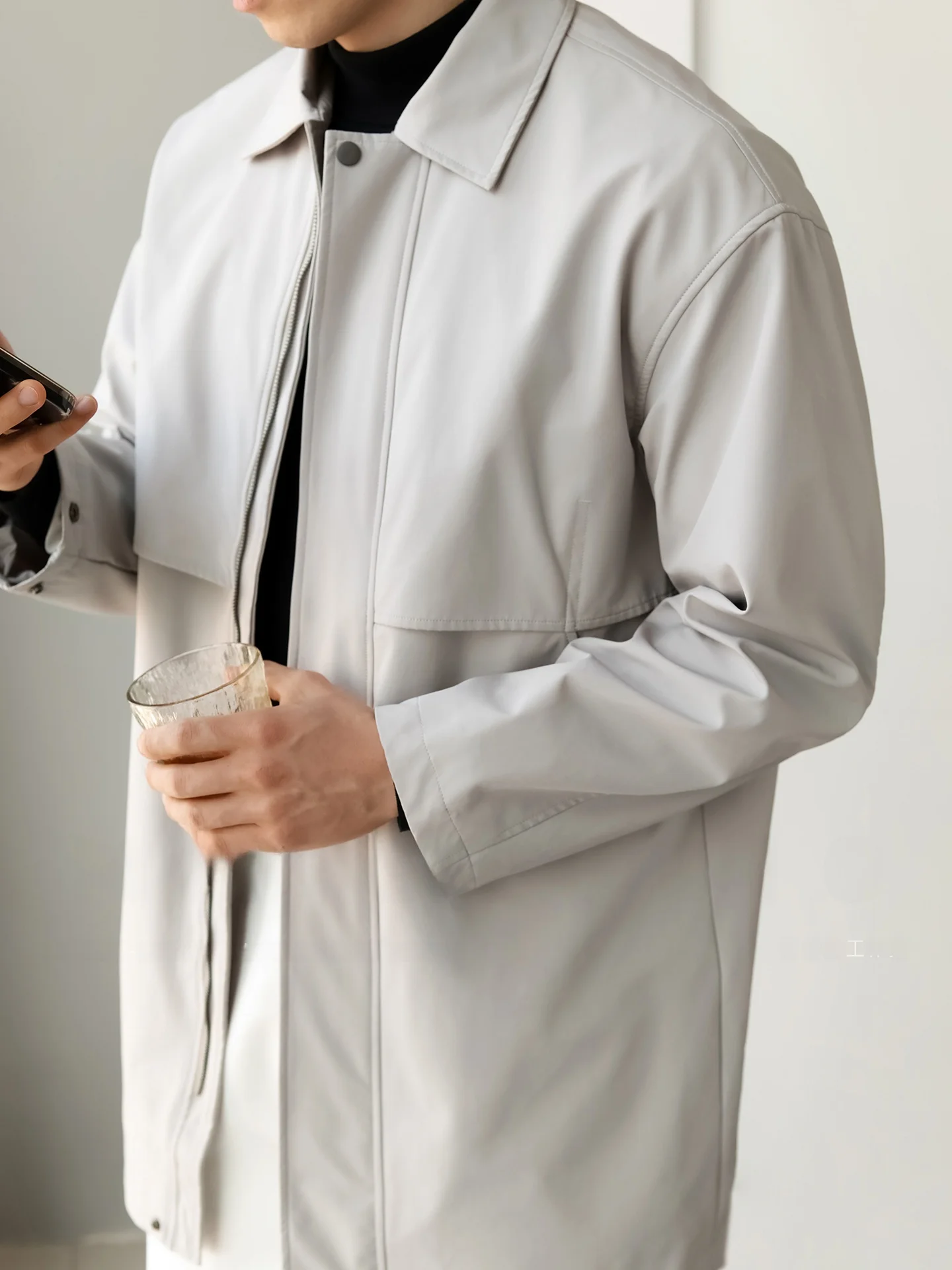 Barmaken Men's Minimalist Windbreaker Jacket High Density Looming Medium Length Fashionable Urban Polyester Long Sleeve Coat