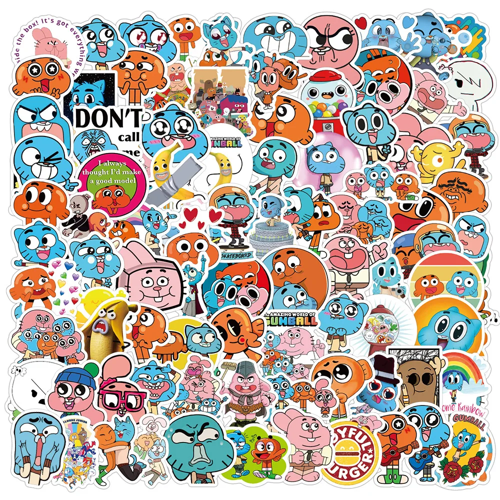

100 шт., наклейки серии Amazing World of Gumball, водонепроницаемые наклейки в стиле граффити, милый дневник для ноутбука, декоративная этикетка «сделай сам», подарок на день рождения