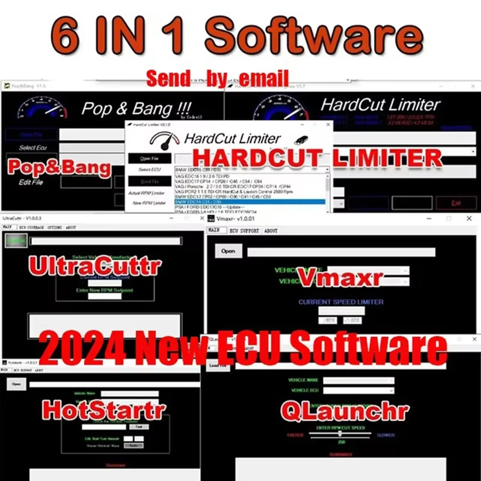 6 IN 1 ECU car Software  PACKAGE HardCut Limiter Diesel+Petrol Engine UltraCuttr-Pop&Bang-HARDCUT VMAX-HotStartr+QLaunchr