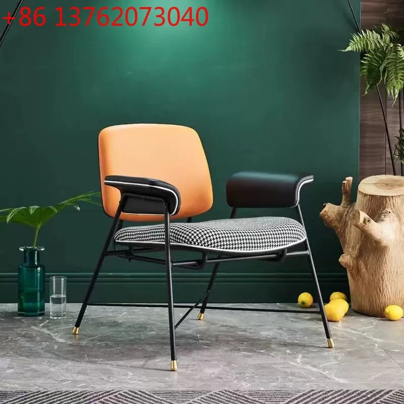 Italian wrought iron single sofa chair light luxury modern simple living room balcony thousand bird grid leisure chair