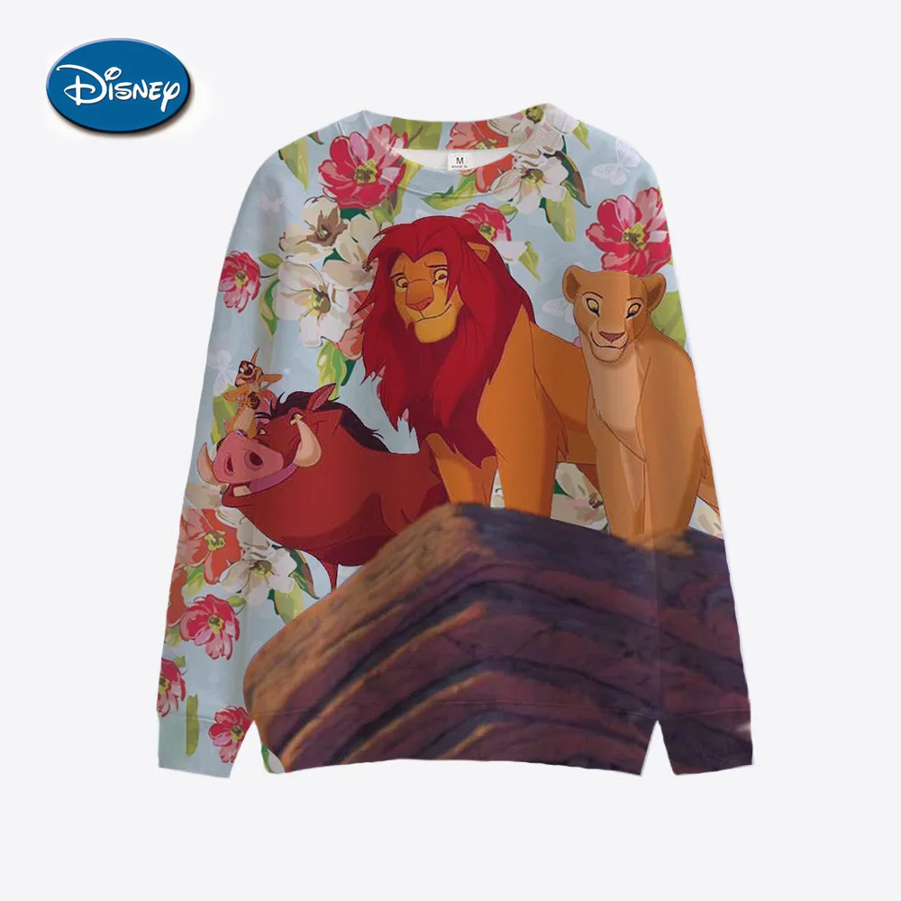 Disney Lion King Cartoon Printed Women\'s Sports Shirt Long Sleeve Round Neck Pattern Hoodie Couple Valentine\'s Day Gift Women\'s