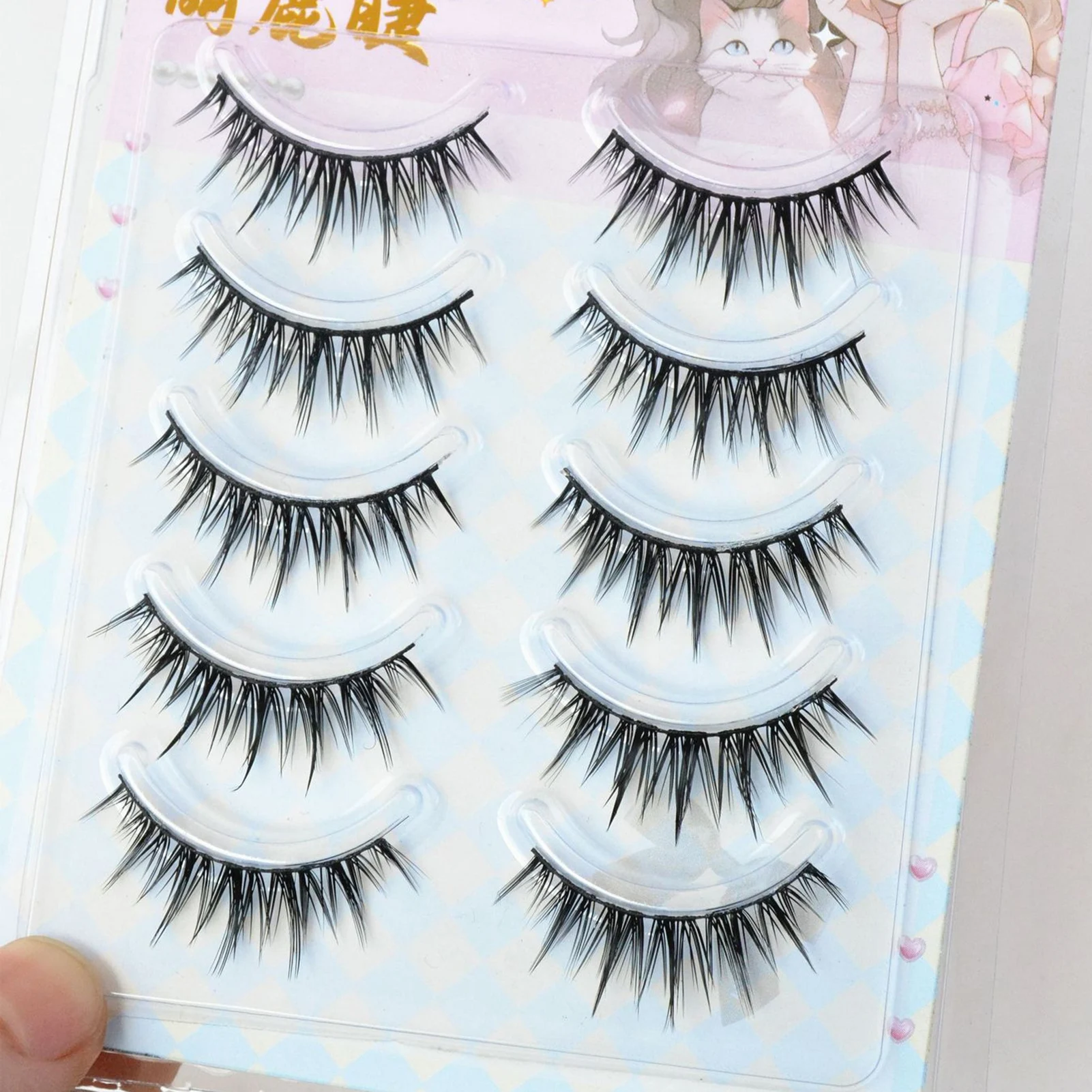 5 Paar 7–13 mm flache Wimpern im koreanischen Stil, dünnes Band, Anime-Manga-Wimpern, perfektes Geschenk für Mädchen oder Damen