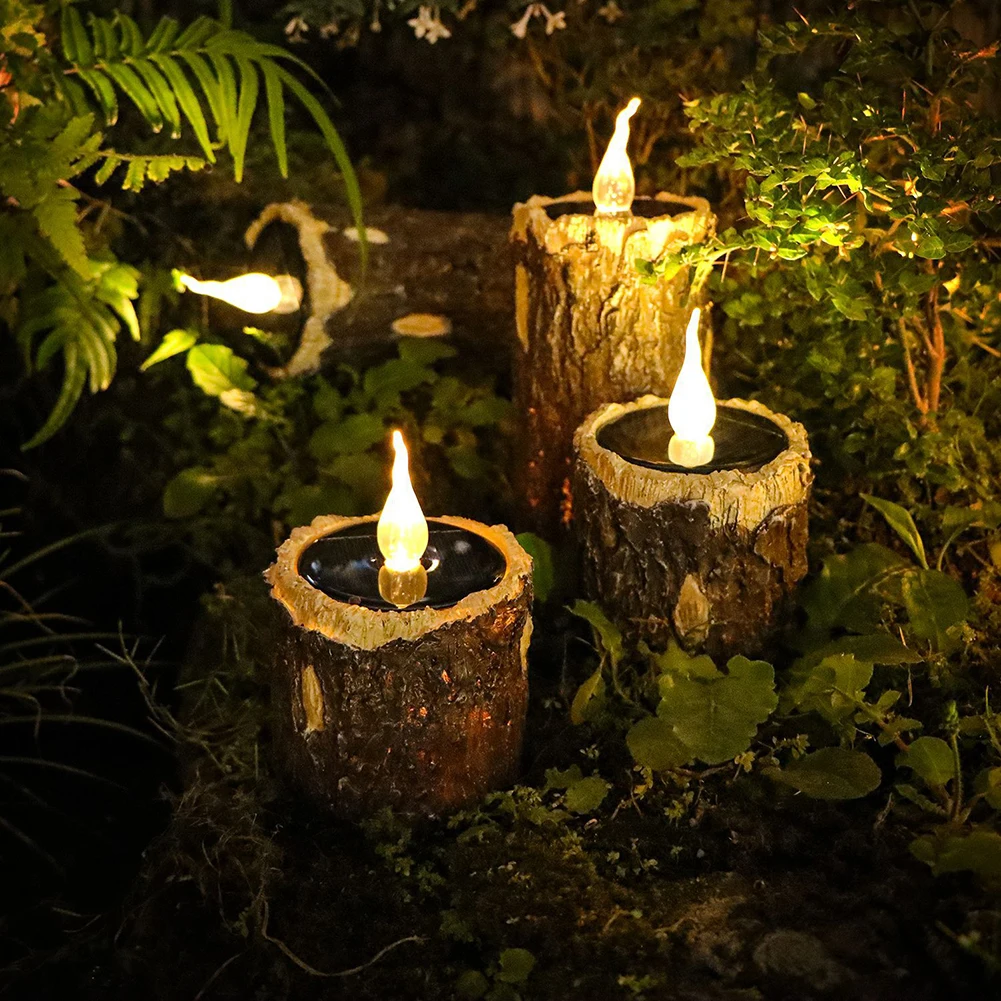Solar LED Tree Stump Light With Solar Panel Auto On/off Waterproof Flameless Dropless Candle Lamps For Party Christmas Home