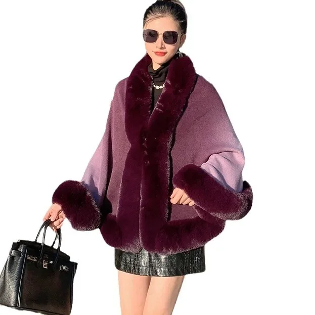 Women\'s Faux Fur Collar Shawls and Wraps 2024 Winter Fashion Poncho Capes Ladies Sleeveless Warm Outwear Cloak Coat