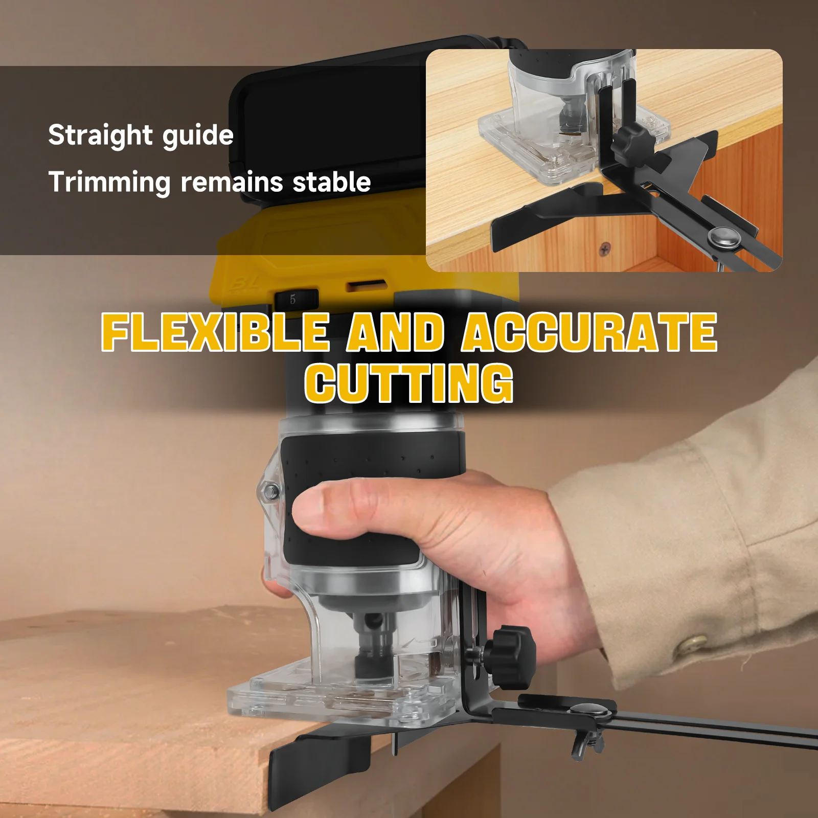 800W Brushless Electric Trimmer Woodworking Trimming Machine Cordless Compact Wood Router for Dewalt 20V Battery (No Battery)