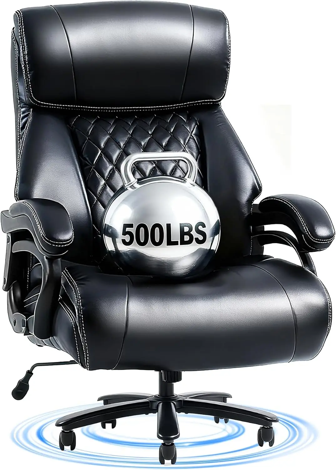 500lbs Big and Tall Office Chair for Heavy People, High Back Heavy Duty Computer Chair with Stable Armrest 1D Lumbar Support, De