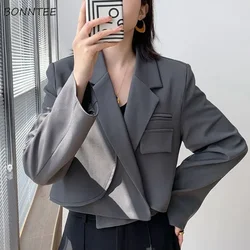 Crop Blazers Women Loose Solid Temper Hidden Breasted Office Lady Casual Ulzzang Elegant Outwear Fashion Streetwear Aesthetic