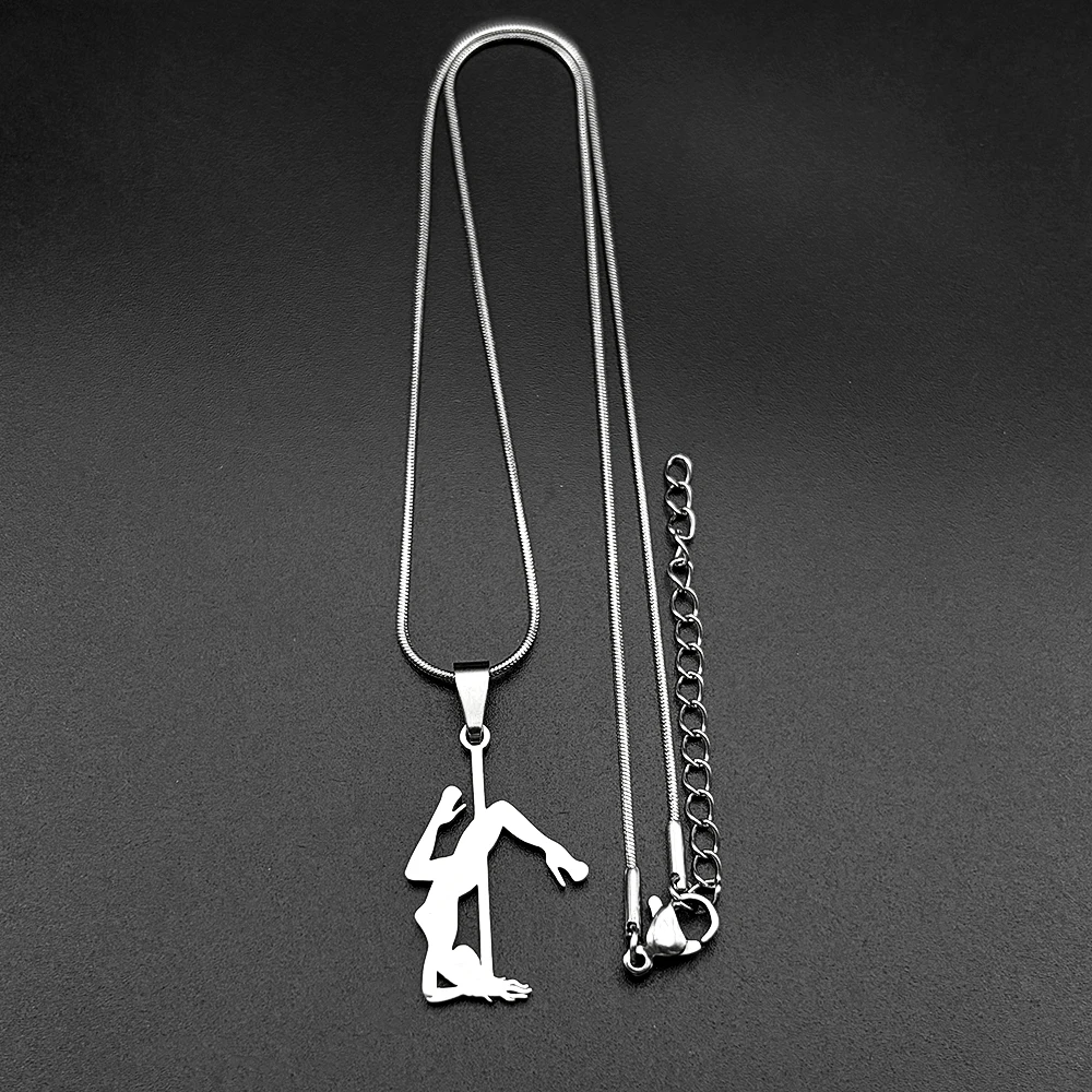 Pole Dance Figur Mädchen Kette für Frauen Männer Edelstahl Goldfarben Kunst Musikalisch Trendy Sport Anhänger Halskette Schmuck Geschenke – Detail 7