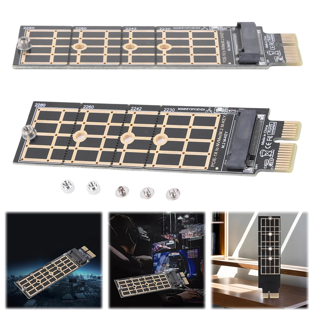 

Карта-адаптер NVMe SSD M.2 PCIe 3.0 X1 с разъемом M Key, переходник PCIe 3.0 X1 на M.2 NVMe SSD для SSD-накопителей M.2 2230, 2242, 2260, 2280