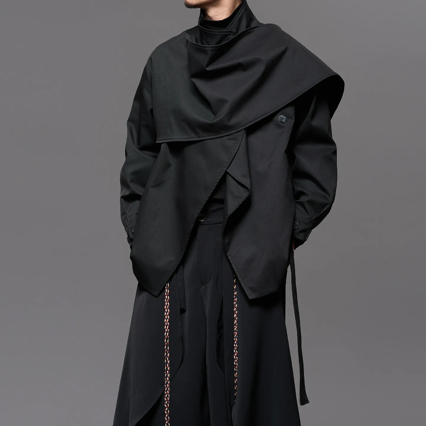 Designer Model Dark Fake Two-Piece Cut Men's and Girls' Stand Collar Japanese Fashion Jacket Jacket
