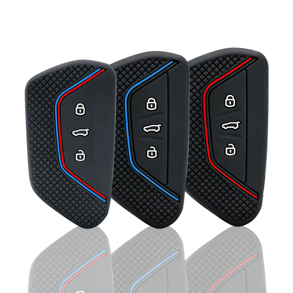 Silicone Car Key Fob Chain Case Cover For VW Golf 8 ID.3 ID.4 ID.7 ID.Buzz Tiguan Atlas Cross Sport Tayron Seat Leon Cupra Born