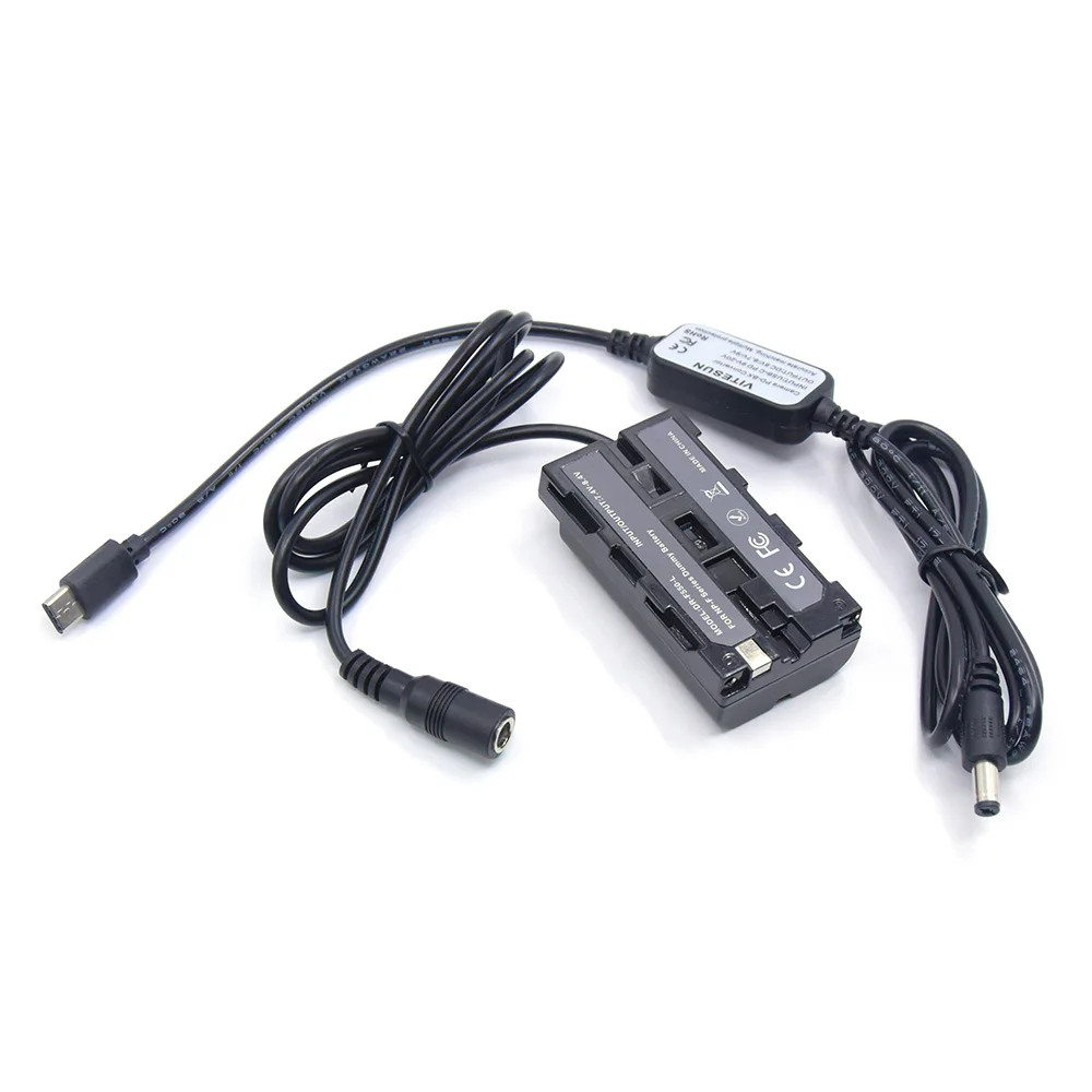 Cable de alimentación USB tipo C + batería ficticia de NP-F550, acoplador de CC compatible con DK-415 para cámara Sony NEX-FS100 y BMPCC, luz LED, F750, F960, F970