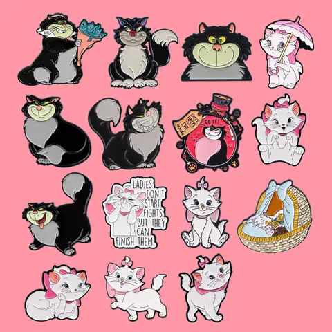 귀여운 검은 고양이 에나멜 핀 만화 애니메이션 마리 고양이 핀 여성 옷깃 브로치 배지 배낭 의상 액세서리 쥬얼리 선물