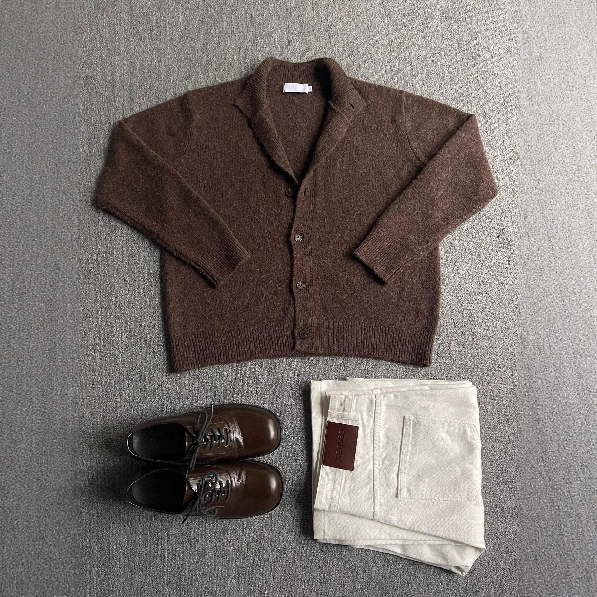 2026 New Mens Knitted Cardigan Semi High Neck Lazy Style Loose Casual Spring Autumn Fashion Sweater Jacket Trendy Warm Top