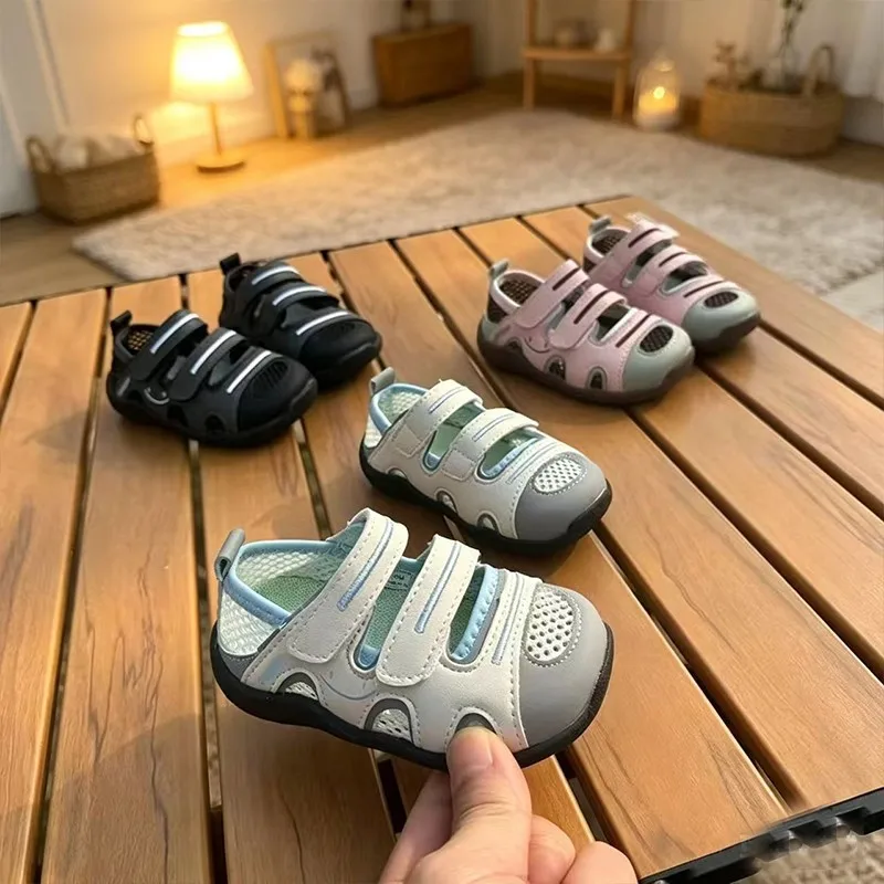 Children's Sandals 2026 Summer New Children Sandals Mesh Breathable Soft Sole  Double Hook&loop Girls Casual Shoes Toe Capped