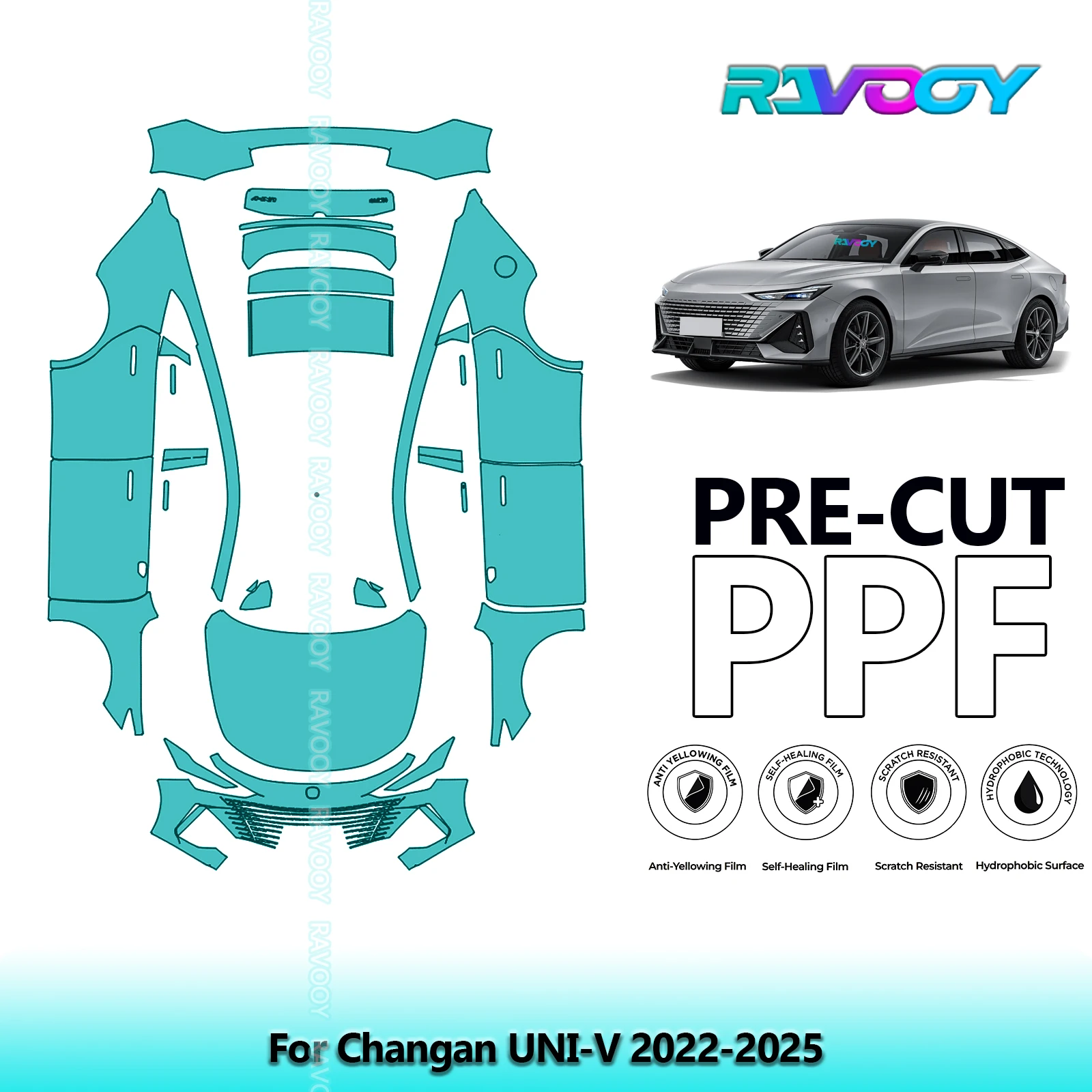 RAVOOY Custom-Fit Precut TPU PPF Full Vehicle Clear Bra Stone Guard EU UK For Changan UNI-V 2022-2025