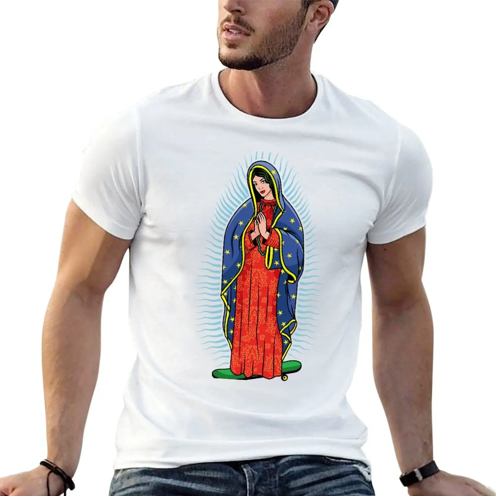 Virgin of Guadalupe on a skateboard. The Virgin Mary Vector Poster Illustration. T-Shirt