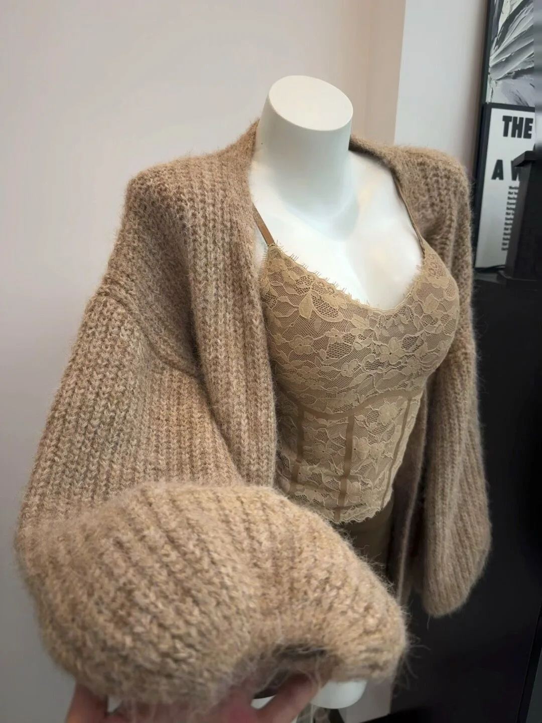Women's Three-Piece Set Loose Sweater Jacket Lace Crop Top  Skirt Autumn Winter Fashion Outfit V-Neck Long Sleeve Vest