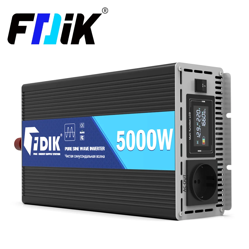 Inversor FDIK 12V 220V inversor de onda sinusoidal pura 24V 5000W con pantalla a Color convertidor de energía Solar para RV y Camping