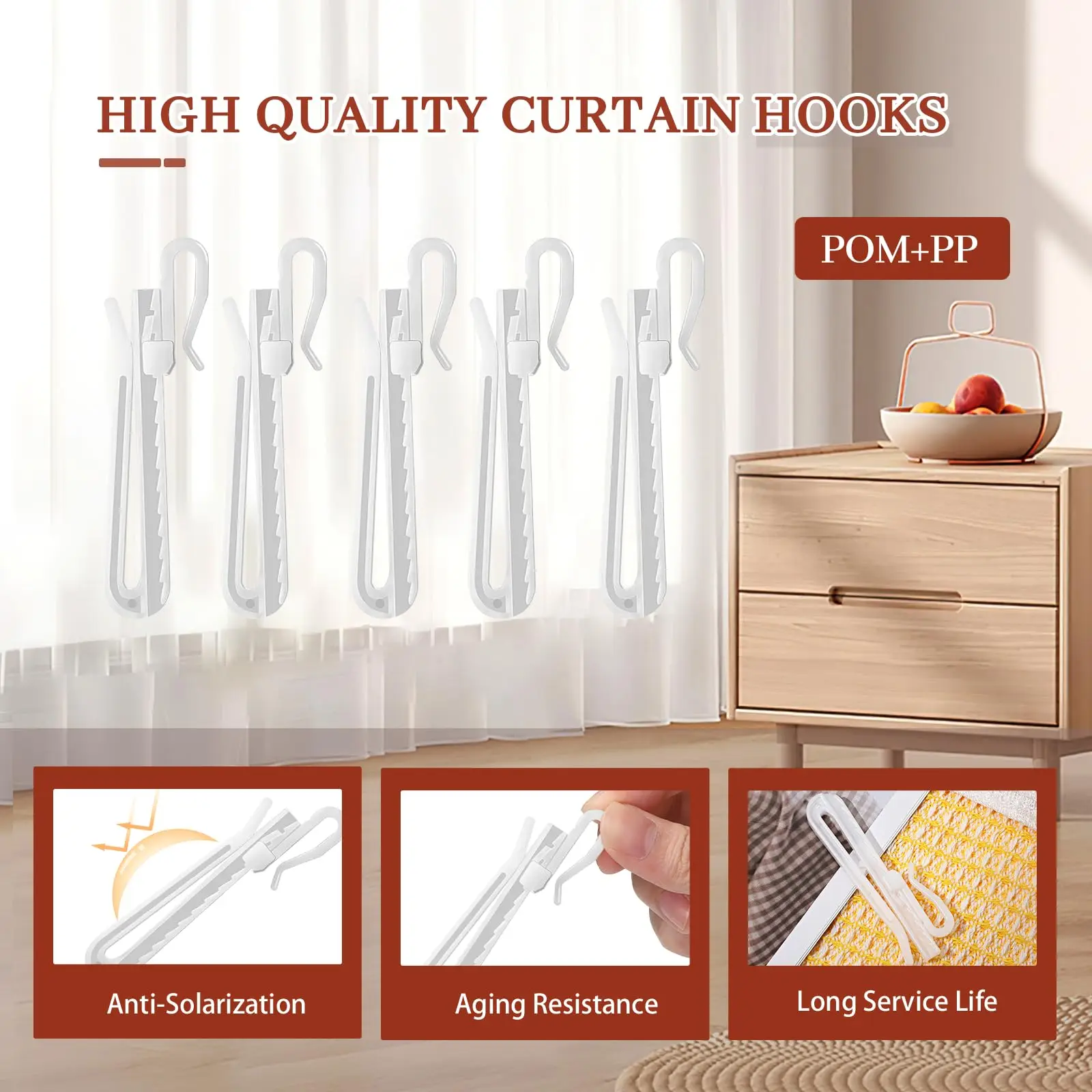 24Pcs Plastic Curtain Hooks Adjustable Pinch Pleat Hooks Ratchet System Pinch Pleat Curtain Hooks For Window Curtain Door Curtai