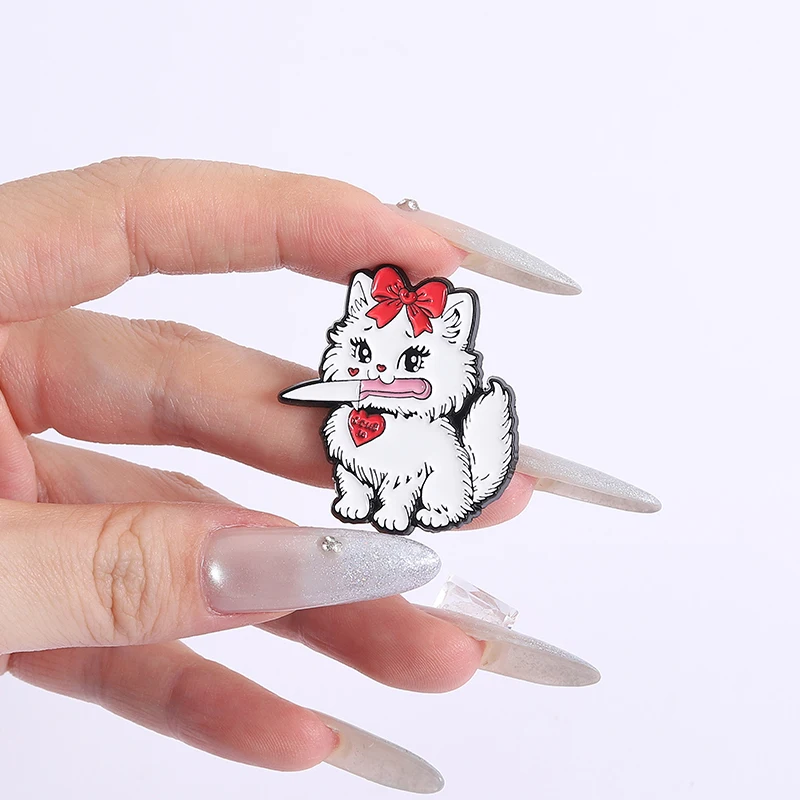 Cute Cat Knife Enamel Pins Cat Princess Bow Metal Brooches Fashion Lapel Badge Backpack Clothes Jewelry Gift for Friends