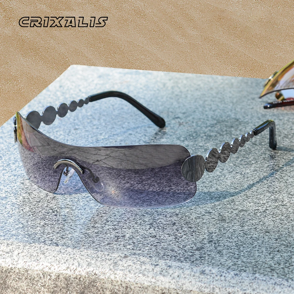 CRIXALIS Mode Y2K Vintage Ein Stück Randlose Sonnenbrille Frauen Luxus Marke Designer Sonnenbrille Weibliche Trend Steampunk Shades
