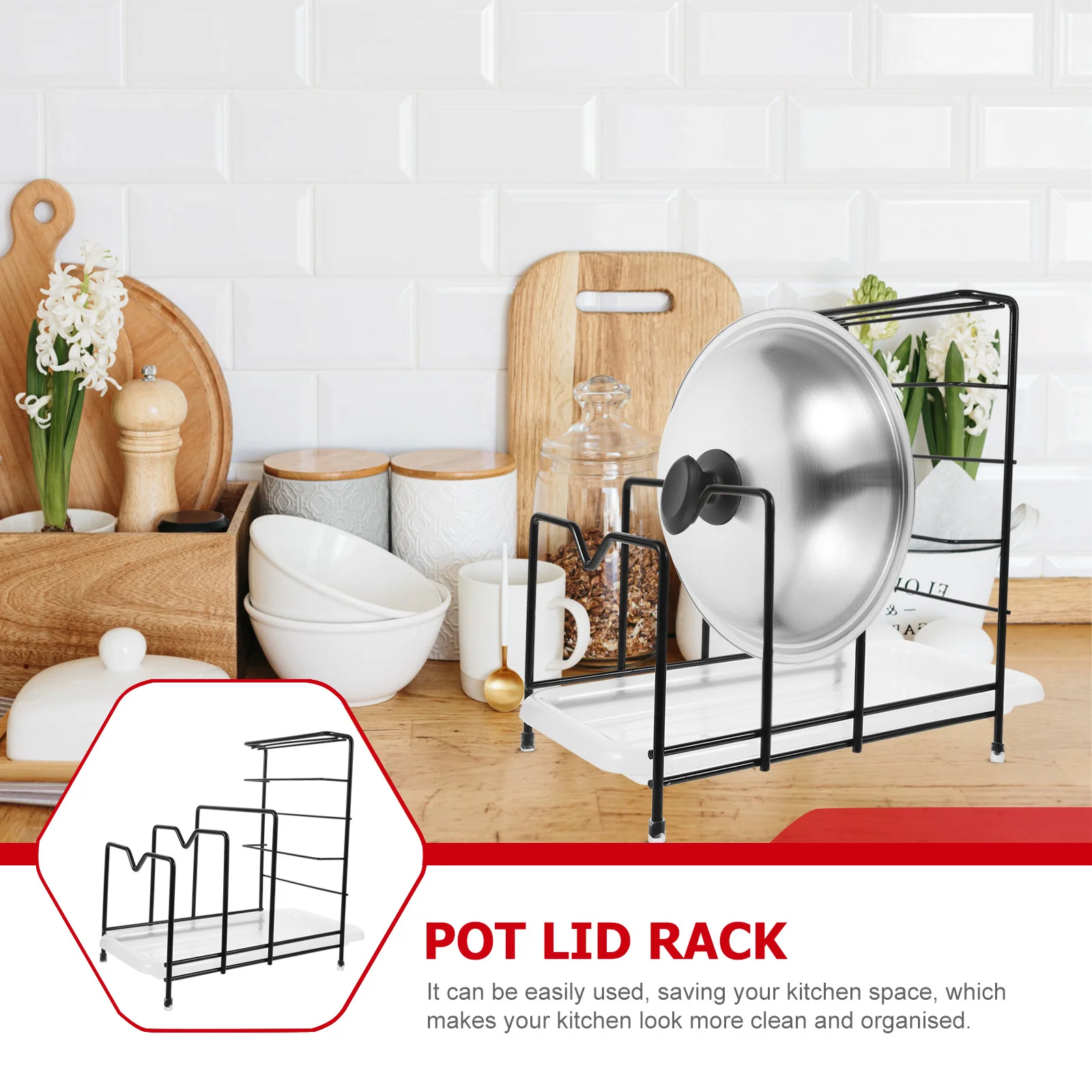 

Pot Lid Rack With Detachable Tray For Cutting Board Baking Sheet Storage Kitchen Cabinet Organizer Under Sink Holder
