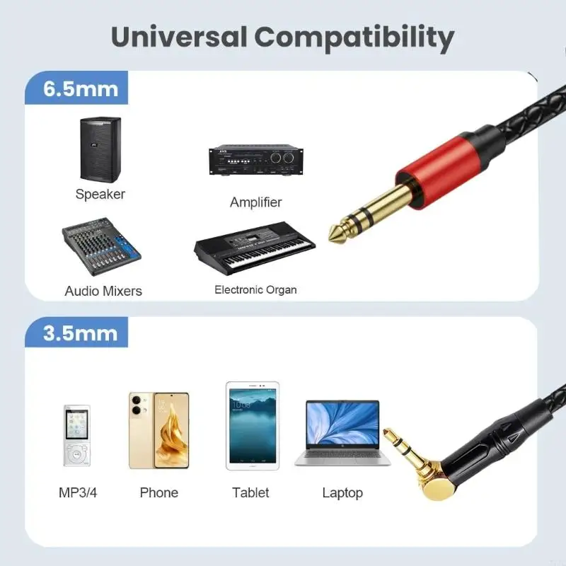3.5mm Instrument Cable 6.35mm Mono 1/4inch Cable Guitar Cords Instrument Cable Male to Male Braided Cable 77JC