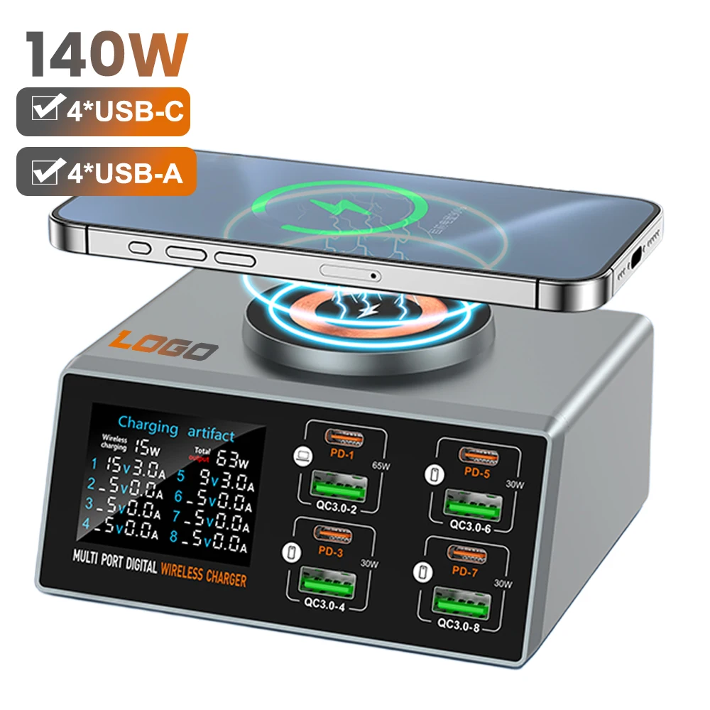 

140W GaN PD Charger Digital Display Desktop USB Type C Fast Charger PD PPS QC4.0 Quick Charger for MacBook