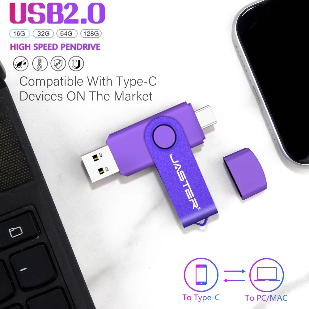 TYPE-C Free Custom Logo  USB Flash Drive Pen Drive 128GB 64GB 32GB 16GB External Storage Frosted Double Application Memory Stick