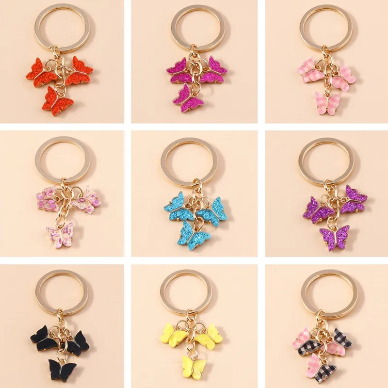 Cute Colorful Keychains Enamel Animal Butterfly Keyrings Women Men Handbag Pendants Car Key Chains DIY Jewlery Accessories