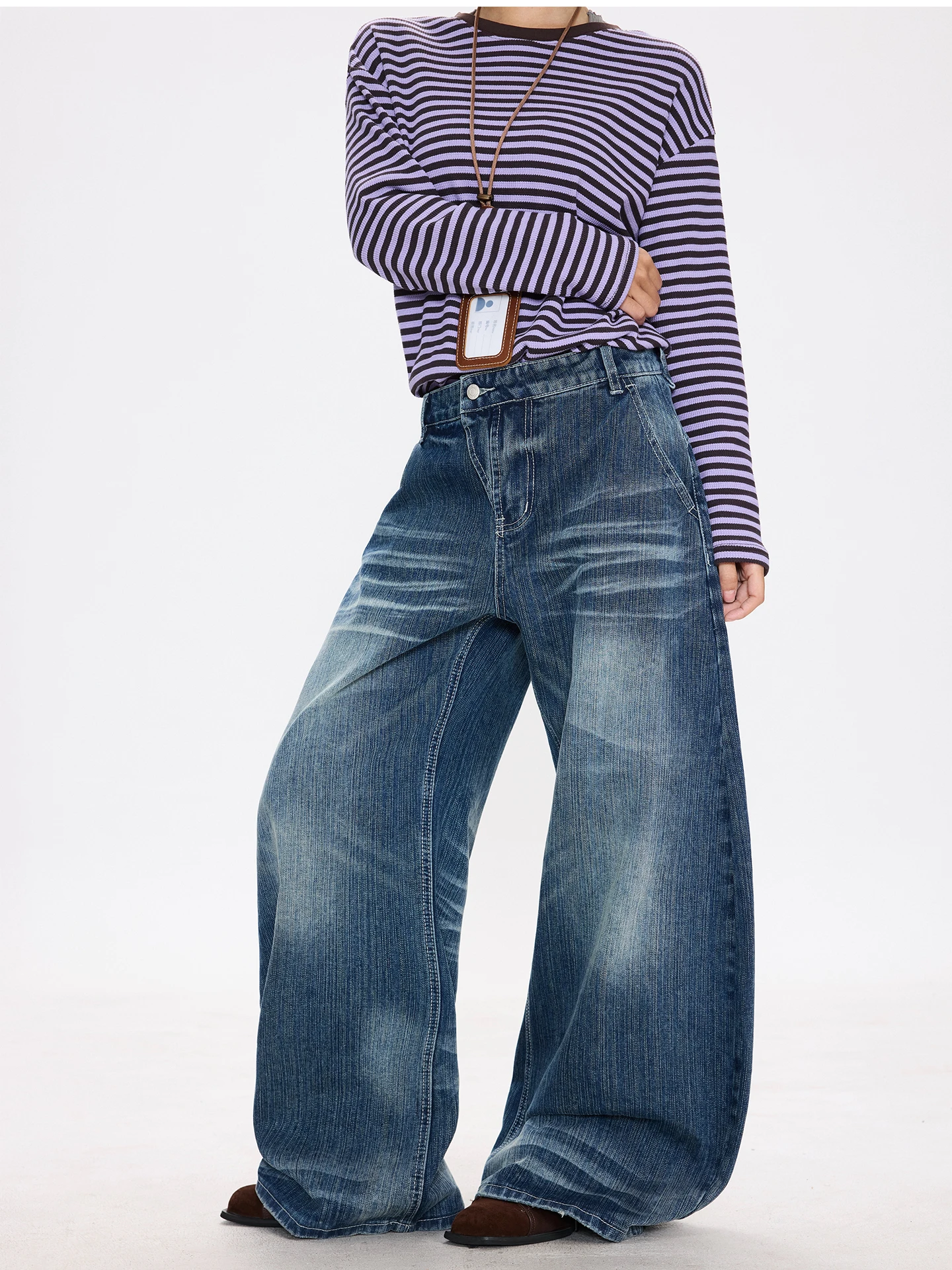 

Женские широкие джинсы Waed Heavy Du в американском ретро-стиле, свободные повседневные джинсы с эффектом похудения, Chenzhanlaoop, джинсы с высокой талией