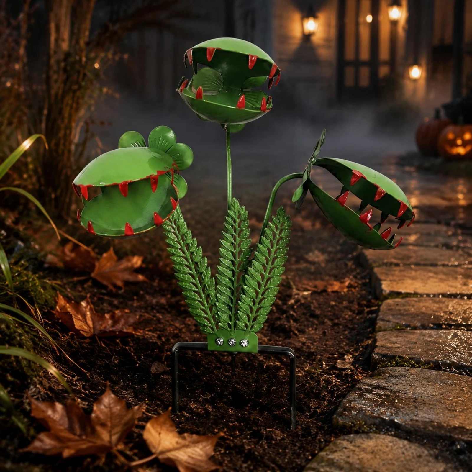 Carnivorous Plant Stake Leaf Base Venus Flytrap Stake Metal Flytrap Yard Art Upright Carnivorous Plant Sculpture Quirky