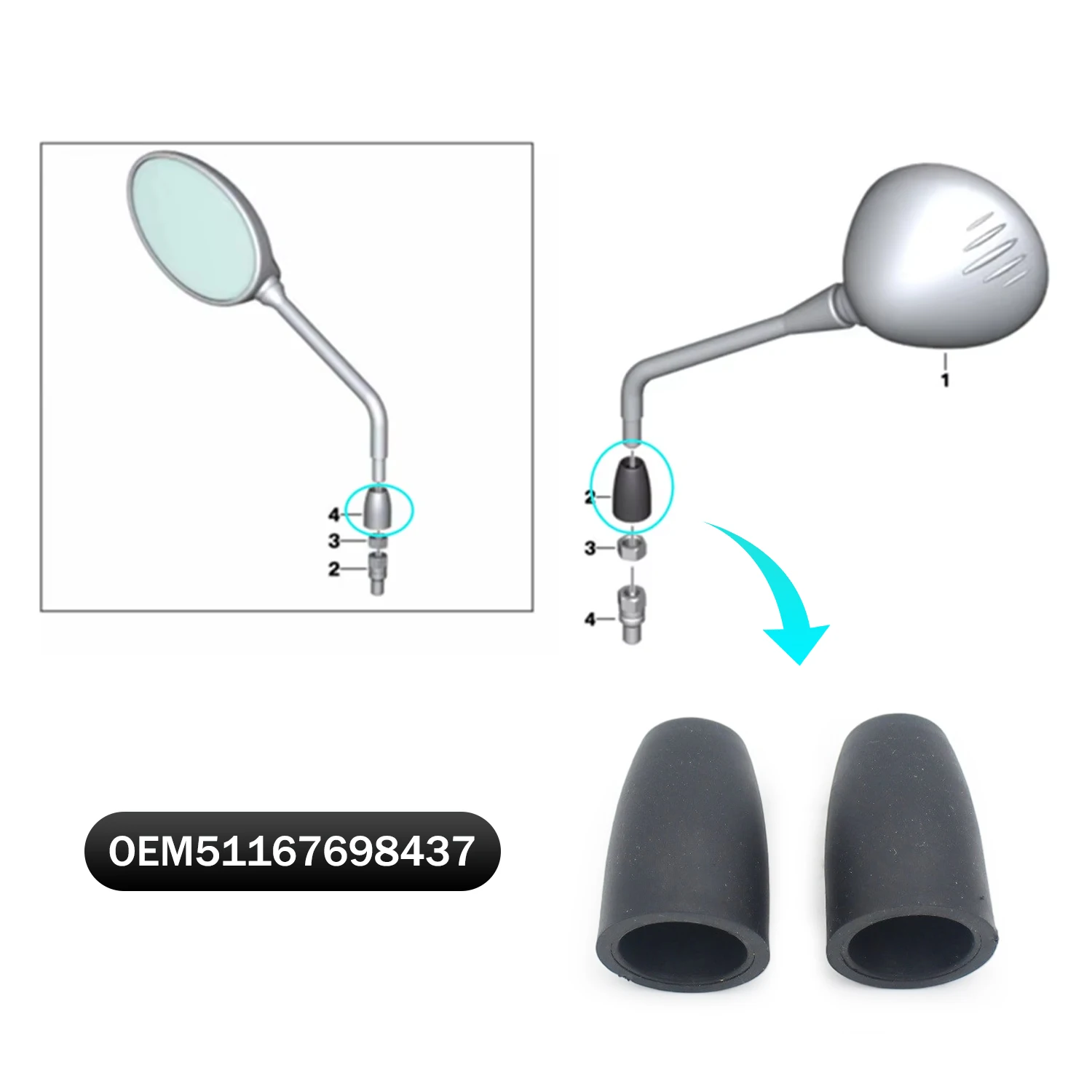 For BMW R1200R R NineT F750GS F850GS R1200GS R1250GS ADV S1000XR K22 K23 K33 K43 51167698437 Motorcycle Side Mirror Rubber Cover