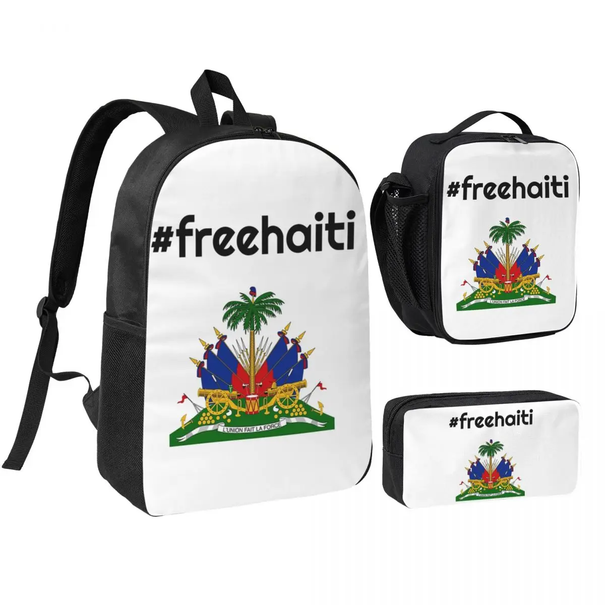 

Free Haitian Backpack Student BookBag School Bag Shoulder Bags 3ps Insulated Lunch Bag Pencil Case