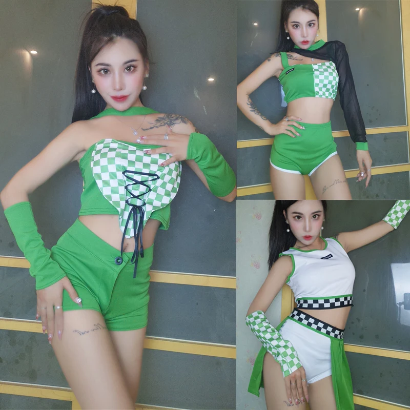 

3 Styles Adults Green Kpop Outfits Jazz Hip Hop Clothing Women Group Cheerleading Dance Costumes Stage Performance Wear XS5803