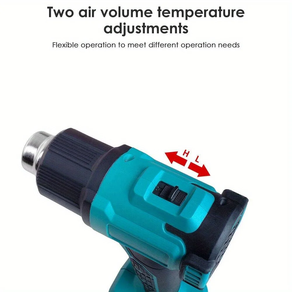 Cordless Heat Gun Fast Heating Soldering Hot Air Gun 122℉-1022℉ Variable Temperature Control with 3 Nozzles for DIY Crafts-Cyan