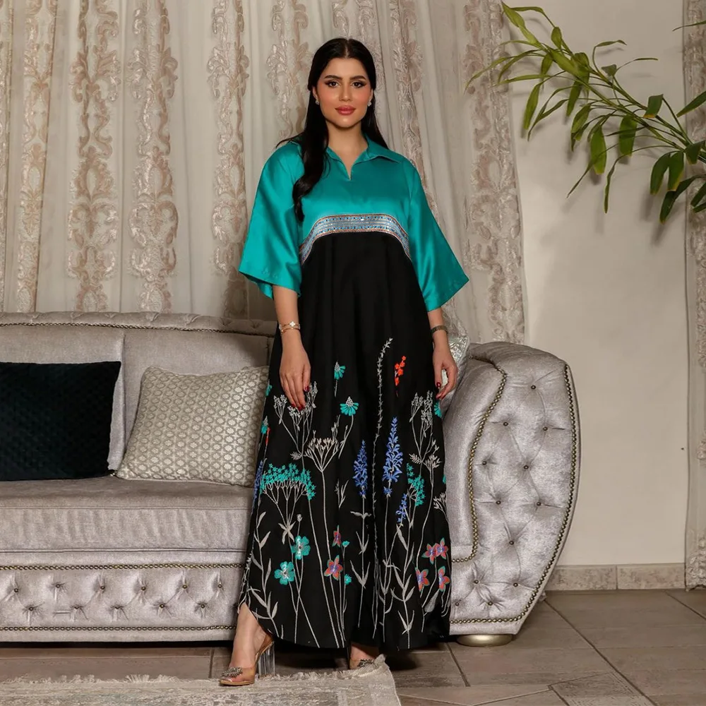 

Xqy500242 Dubai Arab Spring/summer New Fashion Printed Contrast Robe Dress Robe Abaya Ramadan Dubai Luxury Islam Elegant