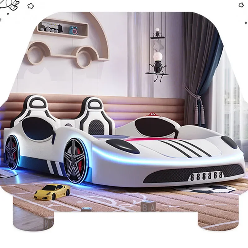 Cama de madeira para bebê para crianças, Beliche de slide branco, Móveis dobráveis, Designer Car, Pequena criança, Crianças