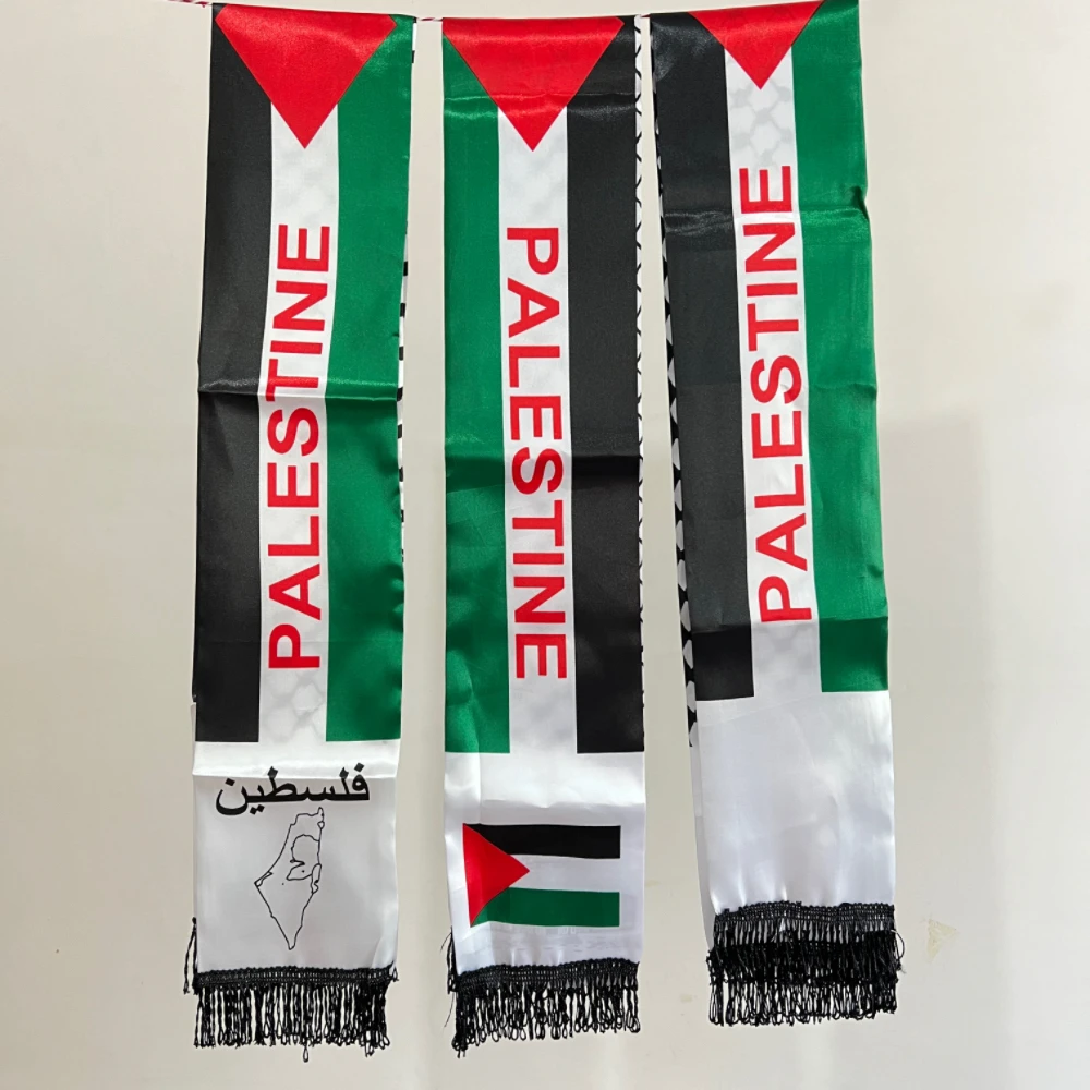 Palestine Scarf 130 X 14cm Palestine Printed Satin Face National Day Flag Palace Map Scarf Shawl