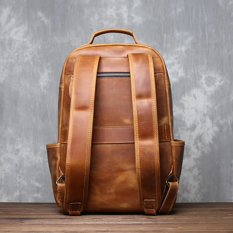 Men's Vertical Genuine Leather Backpack With Retro Classic Top Layer Cowhide Large Capacity Computer Bag JLFGPJ