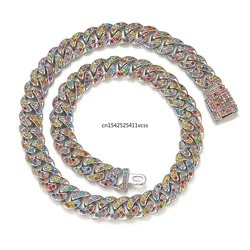 Iced Out 13mm Colorful Blue Red Crystal Prong Cuban Chain Choker Necklace for Women Men Bling Rhinestone Hip Hop Jewelry Anklet