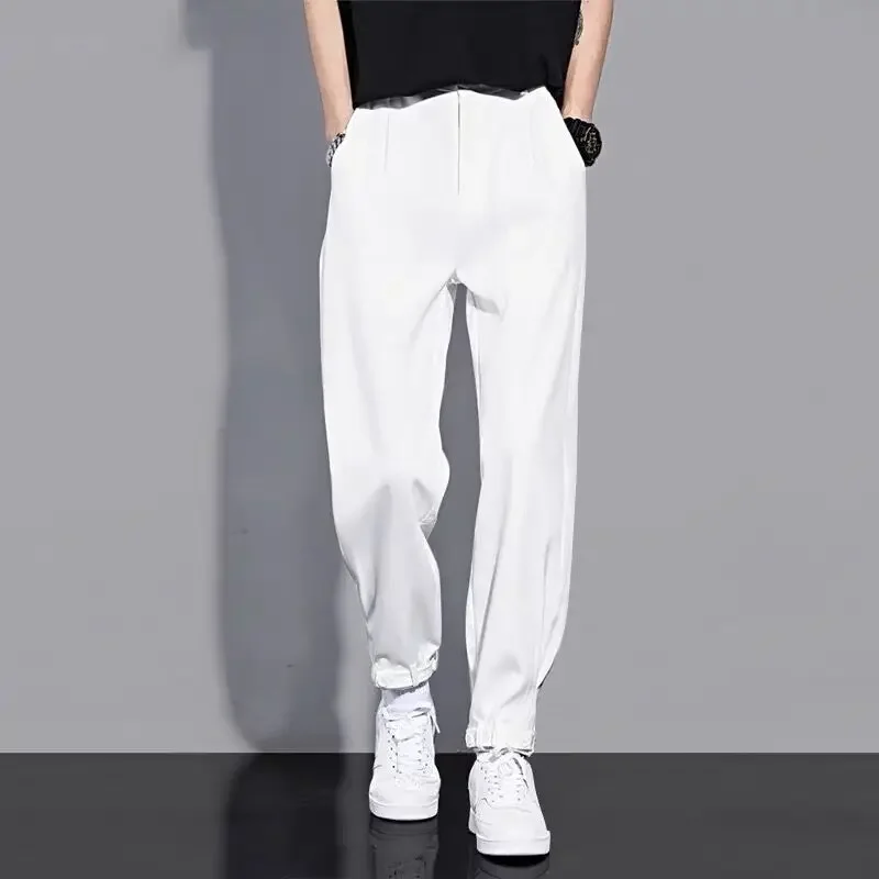 LIBIELIY Men's Summer Thin Casual Small Dress Pants, Korean Style Trendy New Ice Silk Fashionable All-match Loose Cuffed Pants M