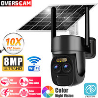 10x Zoom Wifi Solar Camera Outdoor 4K 8MP Dual Lens Color Night Vision IP Surveillance Camera Security Protection PTZ CCTV Cam