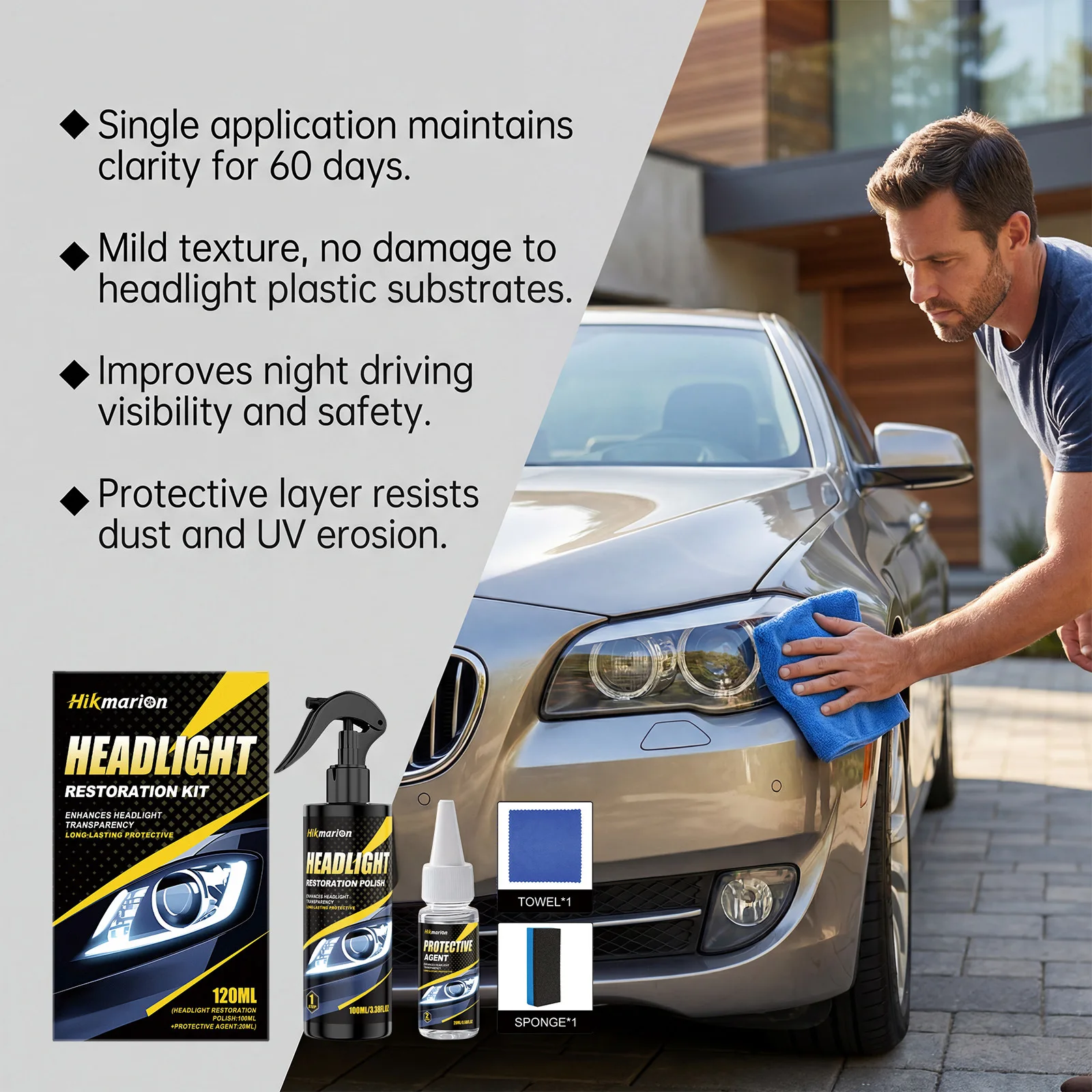 Car Headlight Lens Restoration Polishing Kit Easy DIY Head Lamp Cleaner Remove Haze Yellow Oxidation Auto Care Detailing Supplie