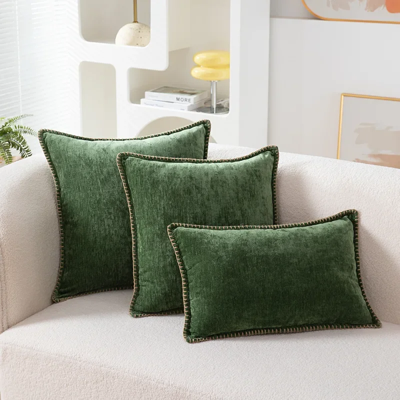 Decoration Throw Pillow Cover Waist Pillowcase for Solid Chenill Decorative Pillows for Sofa Bed Chair Durable Solid Color