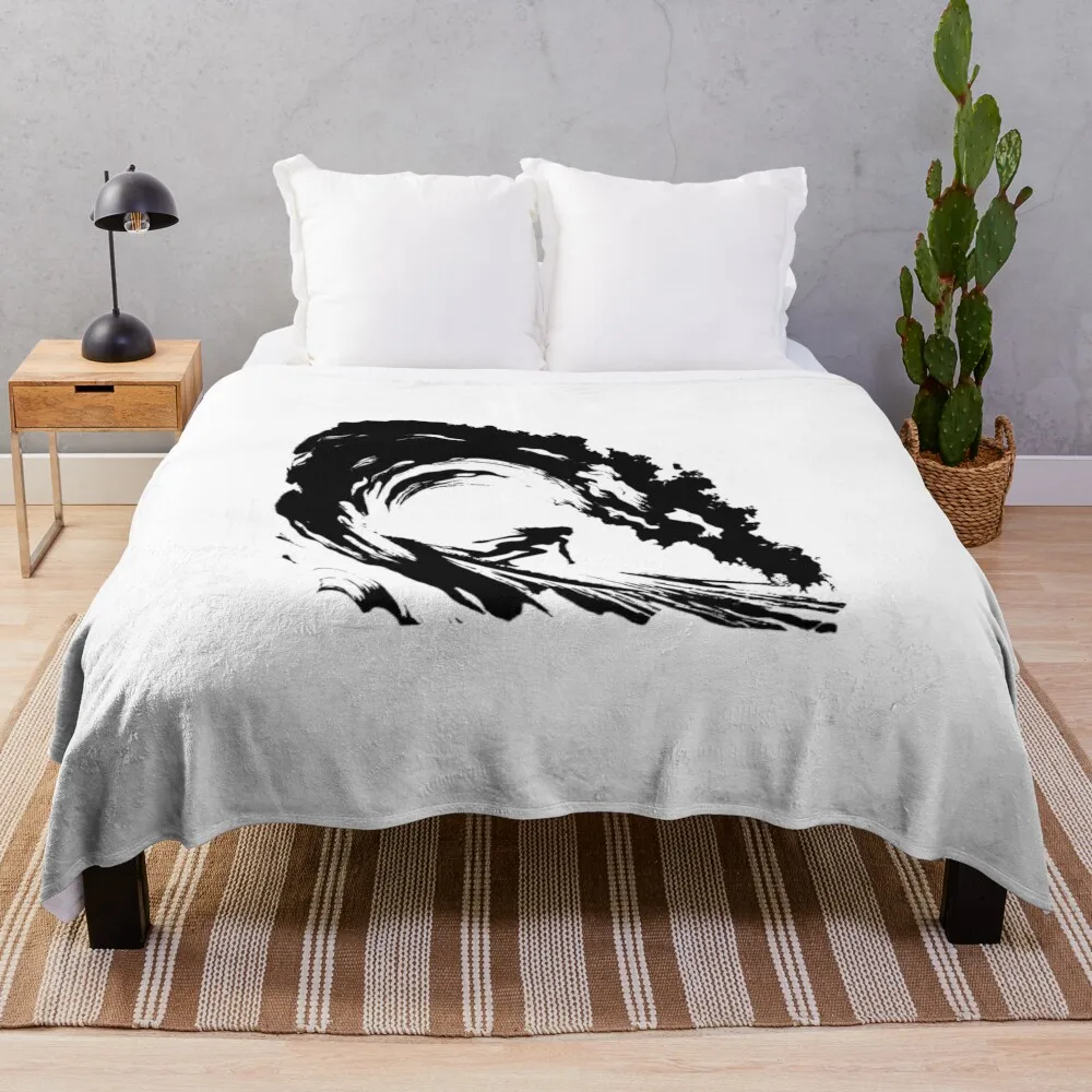 Female Surfer Logo Black Silhouette Summer Vibe Throw Blanket Decorative Sofas valentine gift ideas Sleeping Bag Cute Blankets