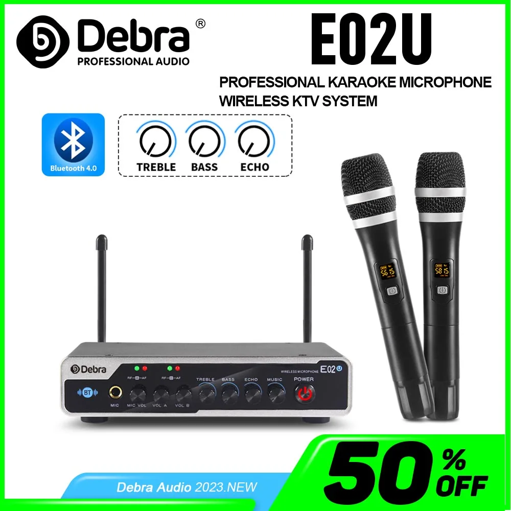 E02U Portable Wireless Microphone System, 2 Handheld With Bluetooth And Reverb, For Family Parties, Small Activities