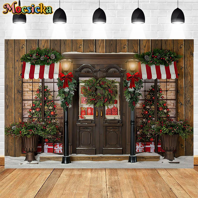 Christmas Store Background para Photo Studio, Presentes de Natal, Holiday Party, Kids Portrait Banner, Family Photography Backdrop